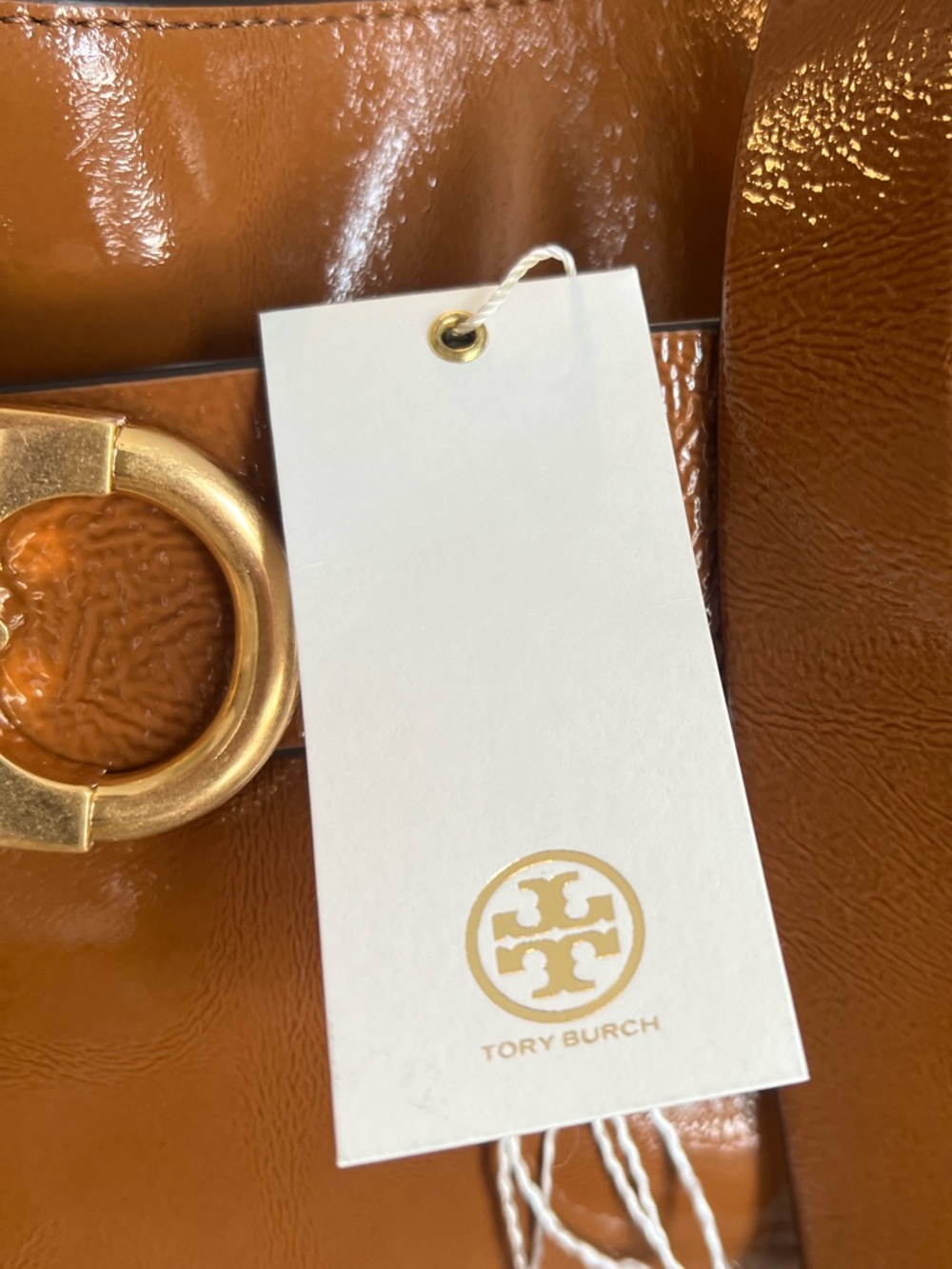 Tory Burch Gemini Link Patent Leather Cross Body in Umber NEW - Picture 9 of 14
